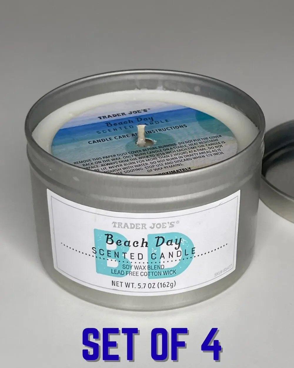 Set of 4 Trader Joe’s Beach Day Summer Scented Candle — Soy Wax, 20 Hours, 5.7oz